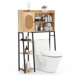 Armoire wc goplus - rangement au - dessus des toilettes - avec porte en rotin pe et tagre rglable ...