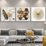 Art mural abstrait en mtal avec feuille dore peinture sur toile cercle de ligne dore tableau dcoration ...
