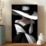 Art mural sur toile femme africaine abstraite moderne avec chapeau affiche en noir et blanc d�corative ...
