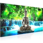 Art tableau decoration murale bouddha cascade moderne toile salon salle la nature bleu vert 50 * 120cm ...