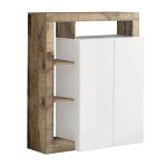 Arturo - meuble bar 2 portes blanc laqu� encadrement niches aspect bois antik