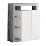 Arturo - meuble bar 2 portes blanc laqu� encadrement niches aspect cimento