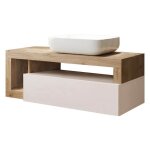 Arturo - meuble vasque 110cm suspendu 1 tiroirs beige laqu� et aspect bois finition cadiz