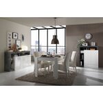 Arturo - s�jour complet table + buffet 4p blanc laqu� niches aspect oxyde
