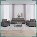 Ashata ensemble de canap�s 3 pcs avec coussins gris similicuir - fhe3201340