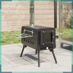 Ashata pole  bois de tente et chemine et pieds pliables noir acier - fhe4005748
