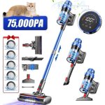 Aspirateur balai sans fil 75000pa / 2. 0l / 70min max dautonomie 5 filtres hepacran led pour sols durs ...