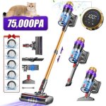 Aspirateur balai sans fil 75000pa / 2. 0l / 70min max dautonomie 5 filtres hepa�cran led pour sols durs ...