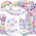 Assiettes anniversaire licorne kit deco anniversaire fille licorne decoration avec ballon pour fille ...