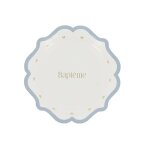 Assiettes bapteme bleu orage blanc or Assiettes bapteme bleu orage blanc or