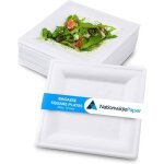 Assiettes carr�es en carton biod�gradables de 25 cm jetables blanches en bagasse assiettes de f�te solides ...