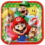 Assiettes carres en carton - super mario - lot de 8 - 18x18 cm - couleur unique - pour enfants