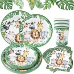 Assiettes jetables animaux jungle - woopso - 96pcs - th�me safari - vaisselle jetable