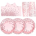 Assiette jetable - kal - vaisselle f�te 72 pi�ces or rose poudr� assiettes tasses serviettes 24 invit�s ...