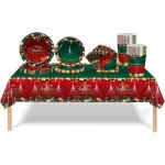 Assiette jetable - kal - vaisselle nol 69 pices assiettes tasses serviettes nappe rouge vert recyclable ...