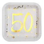 Assiettes - non spcifi - 50 ans - mtallises or - 23 x 23 cm - sachet de 10