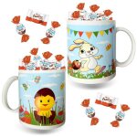 Assortiment de 2 mugs de p�ques + 20 chocolats kinder schokobons & mini bueno cadeau parfait ou d�co ...