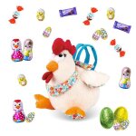 Assortiment de 30 petits chocolats de p�ques et sa poule beige: kinder schokobons milka figurines et ...