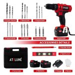 Atelun� perceuse visseuse � percussion sans fil 21v avec 2 batteries lithium et 20 accessoires pour bricolage ...