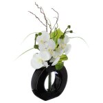Composition d'orchides - atmosphera - vase cramique - h44 cm - noir / blanc - design contemporain
