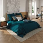 Parure de lit - atmosphera - 2 personnes - coton lav - bleu canard - tuft vert canard