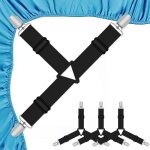 Attache drap housse - 4pcs tendeur drap housse - attache couette - noir avec pinces mtalliques - pour ...