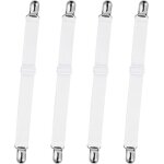 Attaches de drap de lit 4 bretelles ajustables avec pinces robustes pour draps housses et draps plats ... Attaches de drap de lit 4 bretelles ajustables avec pinces robustes pour draps housses et draps plats ...