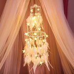 Attrape - rêves à plumes blanches à double cercle avec guirlande lumineuse led mobile ornements muraux ... Attrape - rêves à plumes blanches à double cercle avec guirlande lumineuse led mobile ornements muraux ...