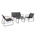 Aurora - salon de jardin 4 places en toile de polyester noir