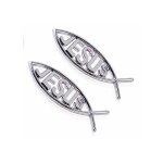 Autocollant 3d chrom� repr�sentant un poisson lot de 2 autocollants religieux argent�s pour voiture symbole ...