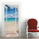 Autocollant 3d stro de porte sticker de porte trompe loeil moderne art vue mer crative auto - adhsif ...