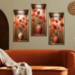 Autocollant mural 3d plantes vertes3pcs vases fleur autocollants muraux d�calcomanies pour salon chambre ...