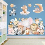 Autocollants muraux pour enfants dcoration de chambre avec animaux lphant lion tigre girafe zbre couleurs ...