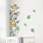 Autocollants muraux jungle animaux girafe z�bre feuilles vertes d�coration murale chambre b�b� enfant ...