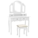 Automne / hiver blanc ensemble de coiffeuse et tabouret blanc 100x40x146cm paulownia - adulte / enfant ...