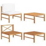 Automne / hiver cr�me salon de jardin 2 pcs avec coussins cr�me bois de teck - hauteur?60cm nove6442828 ...