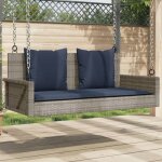 Automne / hiver gris banc � bascule avec coussins gris 119x56x48cm r�sine tress�e - mobilier de jardin ...