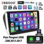 Autoradio android - essgoo - 10 cran tactile - gps bluetooth - peugeot 208 - dab + camra
