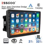 Autoradio android pour jeep et chrysler - essgoo - �cran tactile 10 - carplay et android auto - gps int�gr� ...