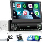 Autoradio carplay 1 din avec ecran voiture tactile retractable 7 pouces android auto poste radio voiture ...