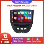 Autoradio gearelec 9 pouces android pour peugeot 107 avec carplay andriod auto gps navigation bt rds ...