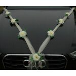 Autoschmuck organza m decoration de voiture de mariage ruban organza et roses (ecru / blanc)