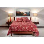 Autrefois boutis patchwork rouge antibes - dessus de lit 230x250 cm + 2 taies doreiller 65x65 cm motif ...