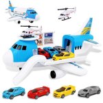 Avions jouets transporteur ensemble avec 4 voitures 1 pices hlicoptre jouet et 1 bricolage autocollants ...