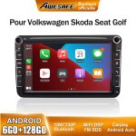 Awesafe 4g autoradio android 13 pour golf 5 6 vw passat polo seat skoda 6go + 128go avec 8 cran tactile ...