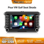 Awesafe autoradio android 13 pour golf 5 6 vw passat polo seat skoda 1go + 32go avec 7 cran tactile ...