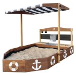 Axi dora bac � sable bac � sable bateau en bois bateau bac � sable avec cuisine tableau noir et deux ...