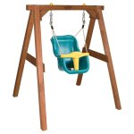 Axi portique en bois marron ? balanoire bb - balanoire turquoise / jaune pour les enfants  partir ...
