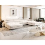 Ayden - canap panoramique en u 7 places convertible avec coffre et ttires rglables en tissu - beige ...