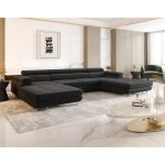 Ayden - canap panoramique en u 7 places convertible avec coffre et ttires rglables en tissu - gris ...